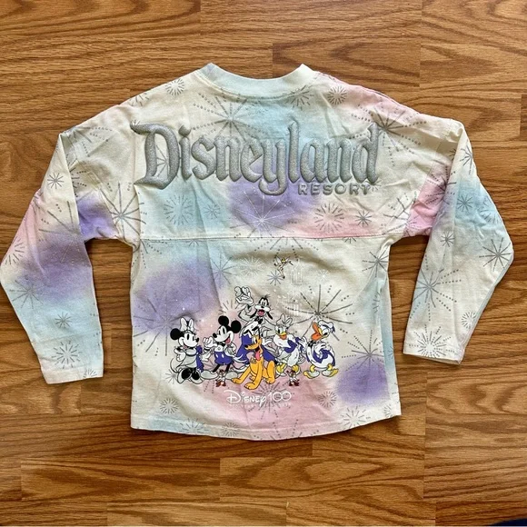 Disney Girls Medium 7-8 Spirit Jersey Sweatshirt Disneyland 100 Glitter EUC! - Picture 1 of 12